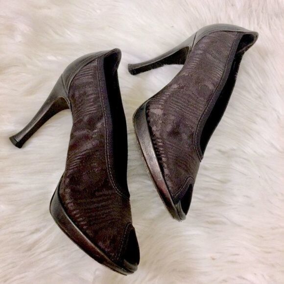 Donald‎ J. Pliner Chocolate Brown Satin Open Toe Pumps Heels 7.5M - Picture 4 of 10